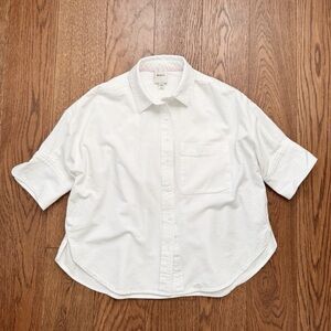 Anthropologie Maeve  White Button Down Shirt - short sleeve - gathered back